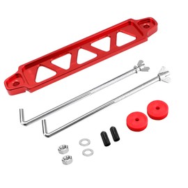 BESULEN Battery Hold Down Sets, Billet Aluminum Battery Tie Down Mount Bracket With Stainless Steel J Bolts, Universal 8" Triangular Five-Hole Car Battery Holder Kit For SUV, RV (Red)