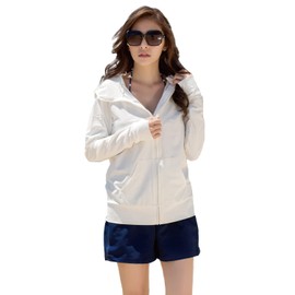 Women’s Rash Guard, Simple, Swimwear, Outerwear, Hooded, Long Sleeves, UPF 50 UV Protection - wht