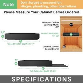 Pull out Cabinet Organizer, Wider Expandable(14"-24") Heavy Duty Slide out Drawers Fixed with Adhesive Nano Film for Pots and Pans, Roll out Shelf Storage for Kitchen Base Organization(Black)