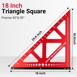 MUWOOD Precision Triangle Square 18 inch, Imperial Scale Framing Square for Precise 90 and 45-Degree Measurement, Multifunctional Aluminum Alloy Architect Ruler for Carpenter