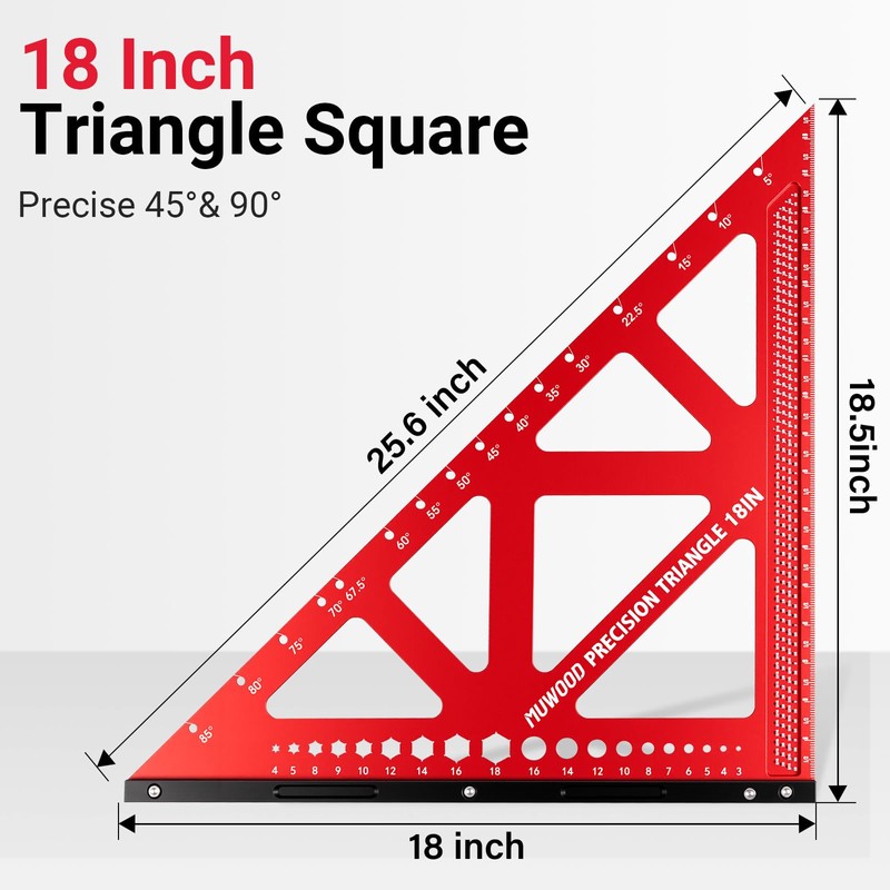 MUWOOD Precision Triangle Square 18 inch, Imperial Scale Framing Square