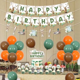 JOYMEMO Hunting and Fishing Birthday Decorations Boy - Gone Hunting Fishing Birthday Supplies, Hunter Fisherman Happy Birthday Party Supplies for Camping Duck Fish 1st 2nd 3rd Party