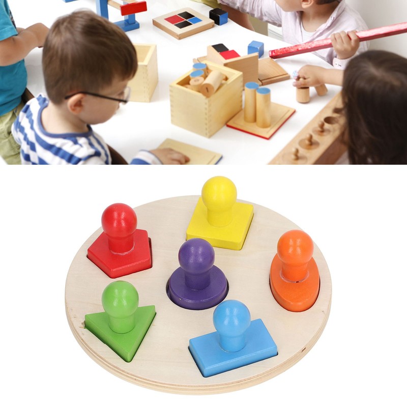 Wood Shape Puzzle Educational Colorful Early Learning Skill Development Round