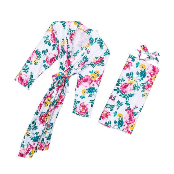 SHOWERORO 3pcs Women Maternity Robe Breathable Nightgown with Blanket Headband