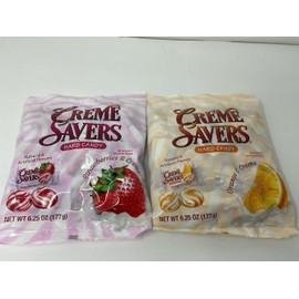Creme Savers Strawberries and Creme + Orange and Creme Hard Candy 6.25oz Two Pack | Taste of Fresh Strawberries in Rich Cream + The Taste of Fresh Orange Swirled in Rich Cream | The Origninal Classic Creme Savers Brought To You By Iconic Candy | (1) 6.25oz Orange (1) 6.25oz Strawberry)