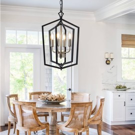 Lanhall 4-Light Dining Room Light Fixture Over Table Black Farmhouse Chandelier Metal Modern Pendant Light for Kitchen Island Dining Room Living Room Foyer Entryway-Brushed Nickel