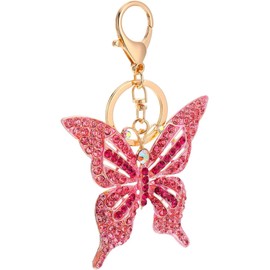 Butterfly Keychain Crystal Rhinestone Sparkling Keychain Bling Key Fob Holder Bag Pendant Handbag Decor Accessories (Pink)