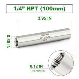 TAISHER 2PCS Stainless Steel Pipe Fittings, 1/4" NPT Female x 1/4" NPT Female Threaded, 4" Length Thickened Nipple Cast Pipe