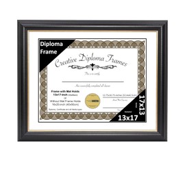Creative Picture Frames 13" x 17" Rockefeller Black with Gold Rim Diploma Frame, Displays 13" x 17" Certificate or 16" x 20" Document without Mat, College Degree Frame, Full-Strength Glass, White Mat