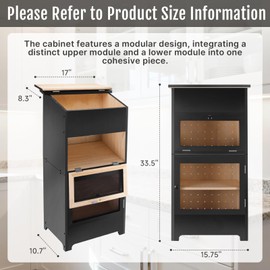Large Potato and Onion Storage Bin - Wooden Stackable Bread Storage Box with Lid & Mesh Doors, Decorative Fruit and Vegetable Organization Cabinet for Kitchen, 15.75"W x 10.7"D x 33.5"H (Black)