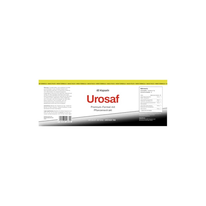 Urosaf Pflanzenextrakt-Kapseln, Himbeerketon und Grüner Tee, 60 Kapseln, Nahrungsergänzungsmittel
