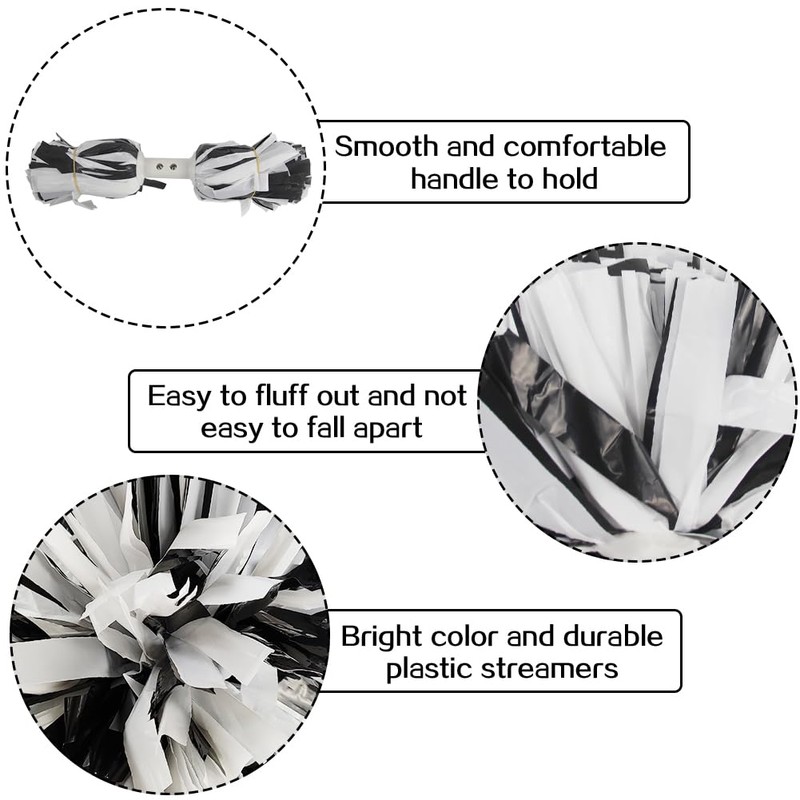 Hooshing 2PCS Cheerleading Pom Poms Professional Black and White Pom