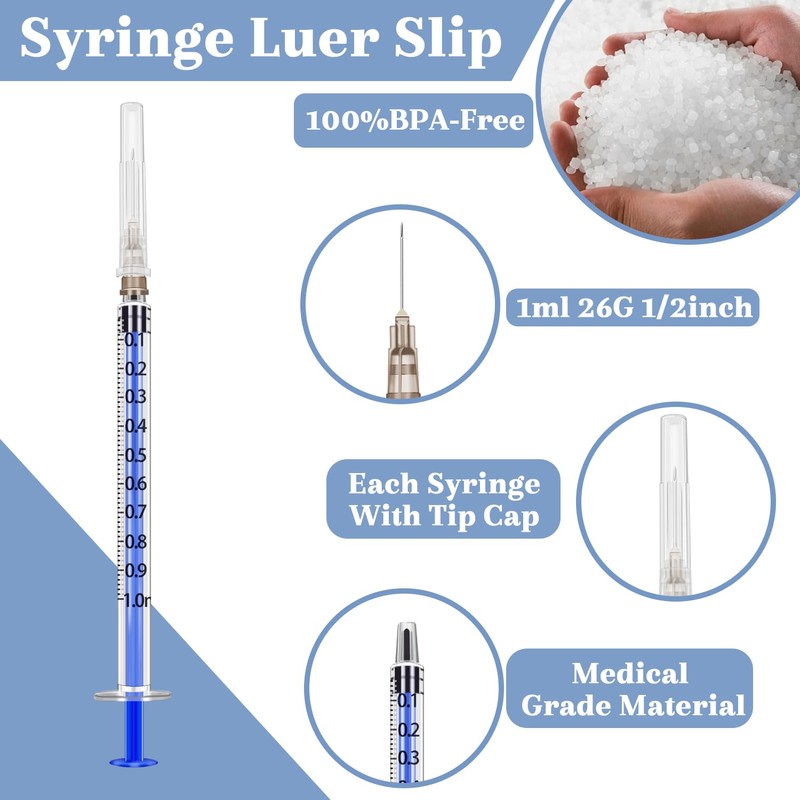 Jiaxix 1ml 26 G 1/2inch Lab Supplies 100Pack Individually Packaged