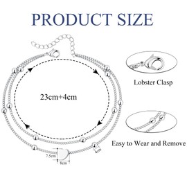 JeweBella 18K Gold Anklet Women's with Heart Beads Pendant Made of Stainless Steel Anklet Gold Silver Adjustable Anklet Women's Foot Jewellery for Women and Girls, Stainless Steel