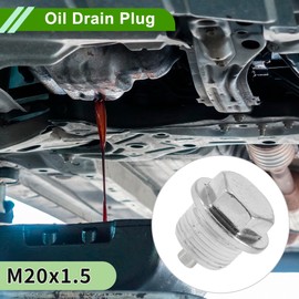 HOPESPANNER Universal Oil Drain Plug Anti Leakage Oil Pan Drain Bolt Screw Thread Repair Aluminum Copper 2 Set with Gasket Silver Tone White Magnetic M20x1.5