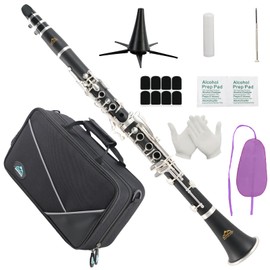 EASTROCK Bb Clarinet 17 Keys ABS Material Wide Range of Tones Particularly Beginner & Students-friendly with Using Tools and 2 Replaceable Barrels (Silver Plated Keys)