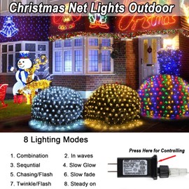 Lovelite 360 LED Net Lights, 21ft x 5ft Christmas Mesh Lights Clear Wire 8 Modes, Waterproof Connectable String Lights Plug in for Xmas Tree Bushes Garden Outdoor Party Decorations - White