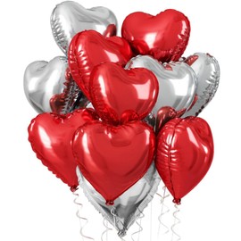 20pcs Valentines Balloons Red Silver Heart Balloons, 18 Inch Red and Silver Heart Balloons Romantic Party Decoration Red Heart Shape Mylar Balloons for Valentines Day Birthday Wedding