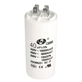 TOP-VIGOR CBB60 Run Capacitor, 450V 40UF Double Insert Cylinder, Motor Start Running Capacitor for 50/60HZ Air Compressor, Electric Motor Starts Running