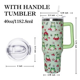 Ceovfoi 40 oz Frog Tumbler with Handle Lid and Straw,Frog Gifts for Women,Cute Green Kawaii Frog Mushroom Stuff/Decor/Accessories/Things
