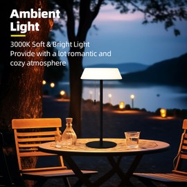 ILOVINIT Solar LED Outdoor Table Lamp Waterproof, 3 Level Dimmable Desk Night Light, Portable Cordless USB Rechargeable, for Home/Deck/Patio/Garden (Black)