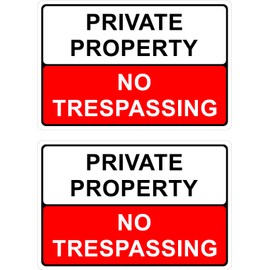 The Signal Range Pack of 2 rigid plastic signs 300mm x 200mm x 3mm - Private property No trespassing (with rounded corners)