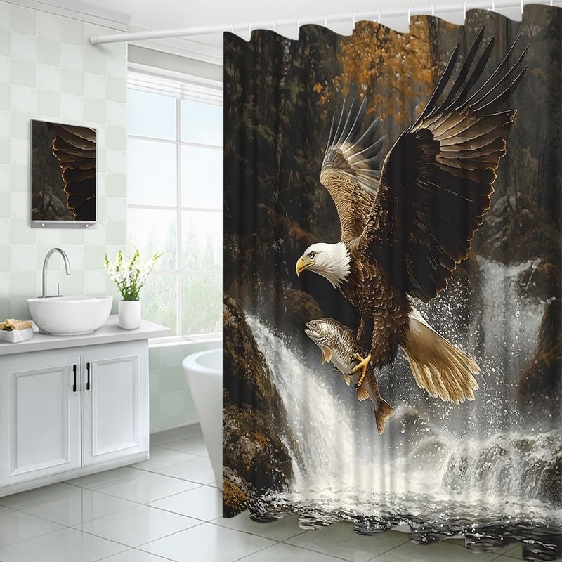 YOZSLGU Eagle Shower Curtain Powerful Bird Wildlife Fabric Bathroom Decor