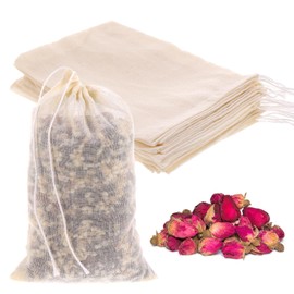 Piriuuo Pack of 20 Spice Bags, Spice Bags for Cooking Tea Bags Made of Cotton, Environmentally Friendly and Reusable Muslin Bags with Drawstring for Tea, Coffee, Filter, Spices (10 x 15 cm)
