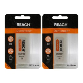 REACH Dentotape – Thick Waxed Dental Floss for Superior Plaque Removal, 8 Pack