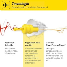 Alpine FlyFit Tapones para los oídos para avión - Regulan la presión del aire para prevenir el dolor de tímpano - Filtros suaves diseñados para viajar