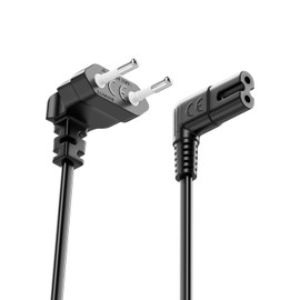 deleyCON 1.5 m Power Cable with Flat Angled Euro Plug - Euro Plug 90° Angled to C7 Socket 90° Angled - Euro Power Cable Power Cable Small Device Cable - Black