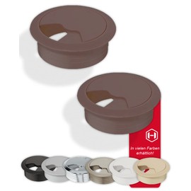 Gedotec Cable grommet desk made of sturdy ABS plastic, pack of 10 round cable passages, 60 mm, entry, cable box, brown matt, cable guide for push-in, cable duct desk