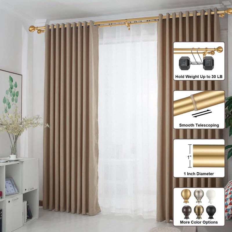 Hosmile Double Curtain Rods 72-144 Inches, Warm Gold Double Window