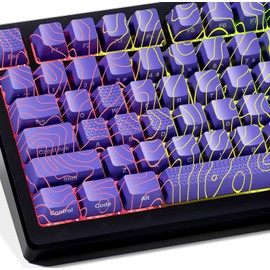 Catekro Topographic Keycaps, OEM Profile 118 Keys, Side Engraved, Transparent Keycaps, IMD Keycap Process, Three Layers of Material, Ideal for 75 & 60 Percent Keyboards (Purple)