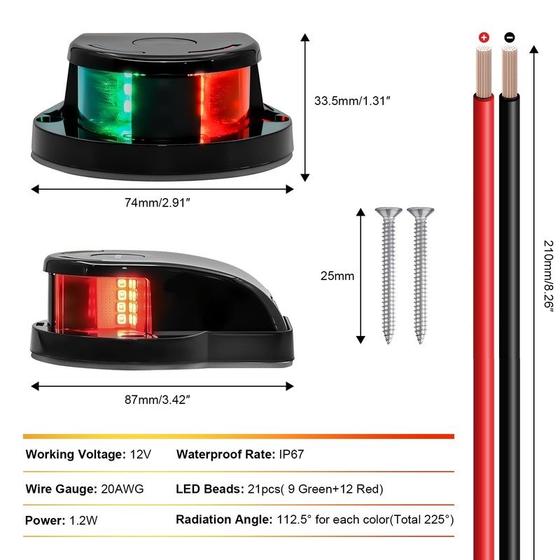 Acelane Boat Navigation Lights, Waterproof Navigation Lights for Boats Red