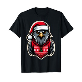 Cartoon Falcon With Santa Hat Christmas Xmas Lover Mascot T-Shirt