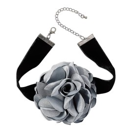 Dtja Vintage Rose Flower Choker Necklace for Women Gothic Black Velvet Ribbon Camellia Blossom Charm Chain Adjustable Comfort Fit Retro Wedding Mother's Costume Party Jewelry (Haze Blue)