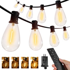 Ollny S11 100FT Outdoor String Lights with Remote, Plug in Waterproof Connectable 3 Modes Dimmable Timers Patio Lights with 48+2 LED Spare Bulbs, Dusk to Down Outdoor Light for Outside Bistro Yard