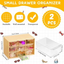 Wenqik 2 Pcs Small Drawer Organizer Teacher Toolbox Small Organizer with 9 Clear Drawers Plastic Desktop Craft Storage Box for Desk Office Classroom Home 7" x 3.9" x 4.7"(Yellow)