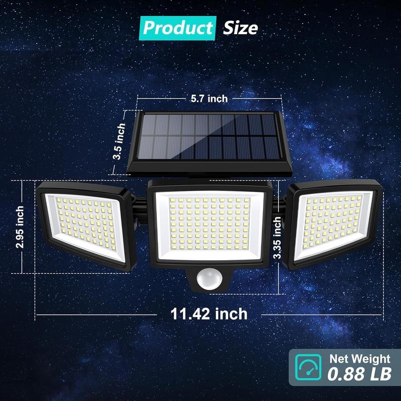 Tuffenough Solar Outdoor Lights 2500LM 210LED Security Lights,3 Heads Dimmable