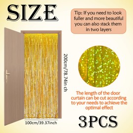 LHLZNB door curtain，3 Pcs Door Streamers Foil Fringe Curtain Streamers Backdrop Birthday Party Wall Background for Birthday Valentine's Day Wedding Romance Photo Backdrop (gold)