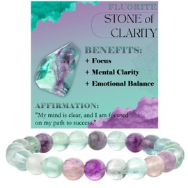 Bivei Crystal Bracelet for Women 8mm Beaded Semi Precious Natural Stone Stretch Elastic Jewelry Yoga Gifts(Fluorite - Clarity)