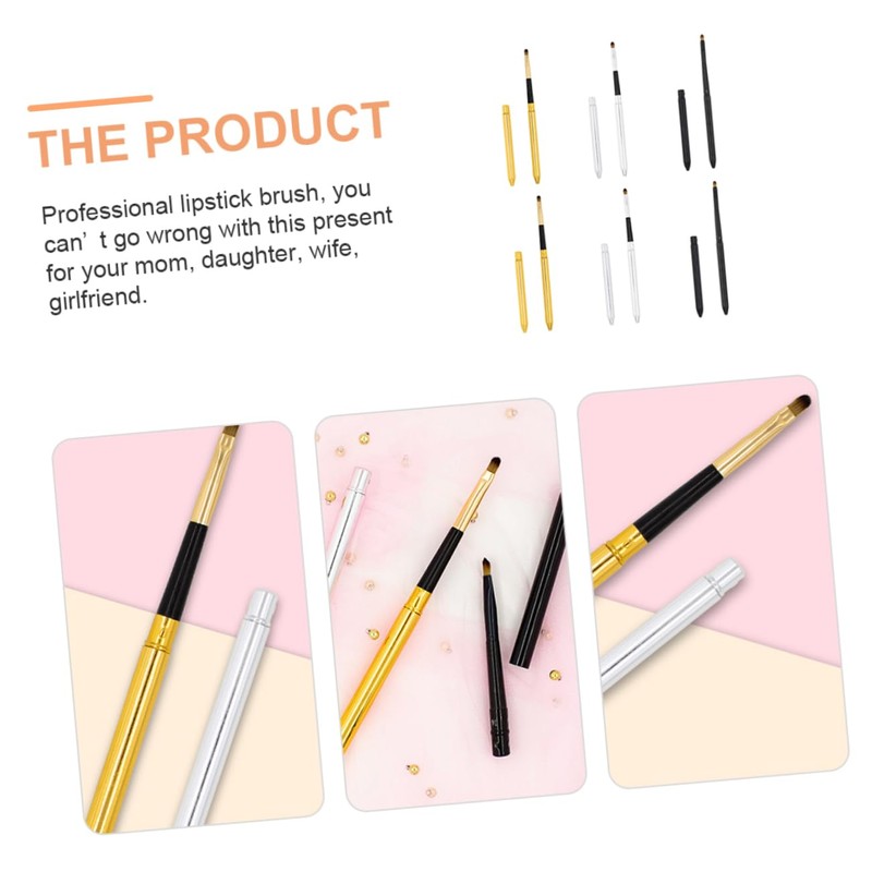 Baluue 6pcs Lip Brush with Covers Portable Makeup Applicators for