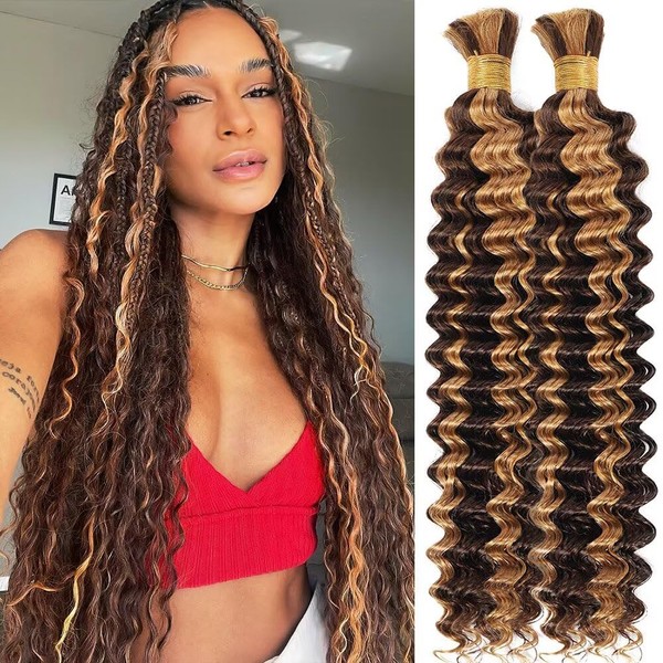Human Braiding Hair for Boho Braids Ombre Highlight Curly Boho