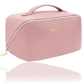 NJCXOLA Large Capacity Travel Cosmetic Bag Women, PU Leather Waterproof Make Up Bag, Travel Toiletry Bag for Women, Cosmetic Makeup Organiser Bag with Handle and Divider