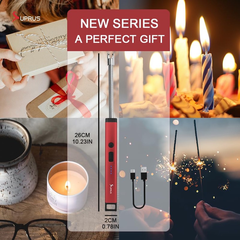 SUPRUS Rechargeable Candle Lighter Electric Arc Triple Safety Long Lighter
