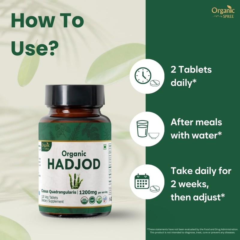ORGANIC SPREE Hadjod 120 Tablets – USDA Organic Cissus Quadrangularis
