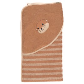 Sterntaler Baby Unisex Bath Towel Baby GOTS Otti - Bath Poncho Baby, Hooded Towel, Bath Towel Children Striped with Otter Motif - Organic - Brown