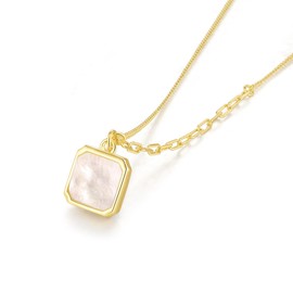 SUNFEEL Mother of Pearl Pendant Necklace for Women 14K Gold Plated Cable Paperclip Sterling Silver Chain for Mom Wife Girlfriend Bridal Dainty Jewelry Gifts for Prom Birthday Anniversary Party Wedding