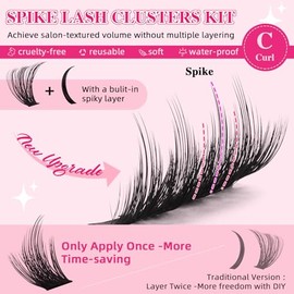 PRO LASHBEAUTY Kit de pestaas postizas PROLASHBEAUTY Spiky Lash Clusters Manga, 100D, gruesas, individuales, con pas, para unir y sellar pestaas,...  